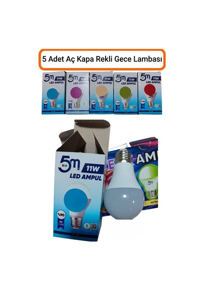 5 Adet Çocuk Odası Gece Lambası Akıllı Gece Lambalı Led Ampul 11w Beyaz +renkler Tasarruflu Çift Mod