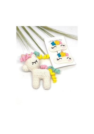 Amigurumi Unicorn Anahtarlık Ve Saç Tokası Seti