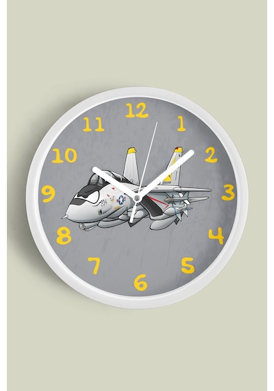 Jet Uçak Çizimli Modern Duvar Saati - 25cm - Önü Camlı Beyaz Kasa - Sessiz Mekanizma-jh0782 Beyaz