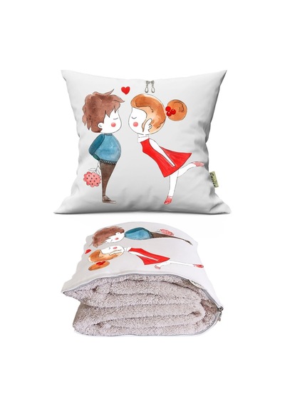 Love 1 Baskılı Dekoratif Yastık Kırlent Opsiyonel Battaniye 2 İn 1 Çok Renkli