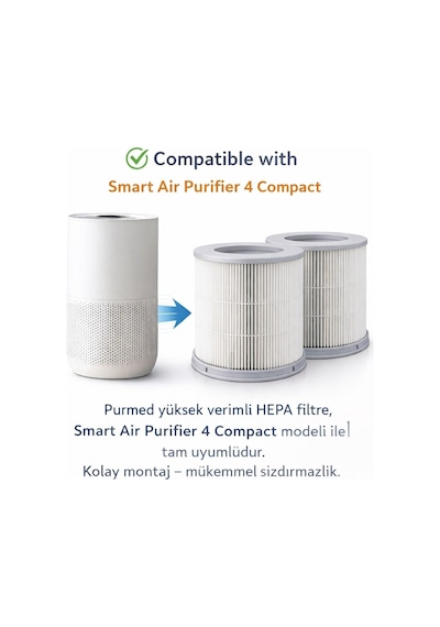 Purmed Xiaomi Smart Hava Temizleyicisi 4 Compact Uyumlu Hepa Filtre - 4 Compact Hepa Filter 2'li