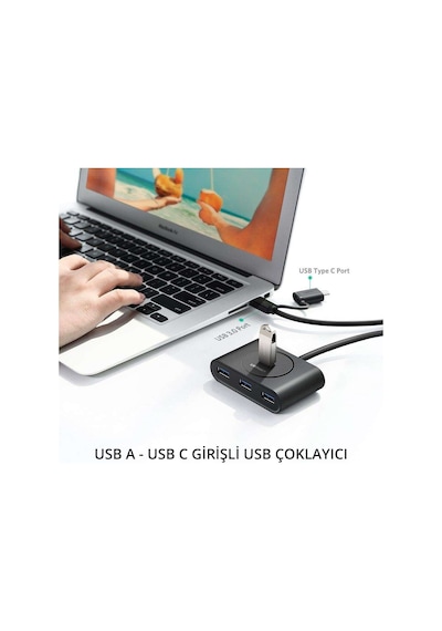 Ugreen 40850 Usb A/Usb C To 4 Port Usb 3.0 Hub Çoklayıcı Siyah 1M
