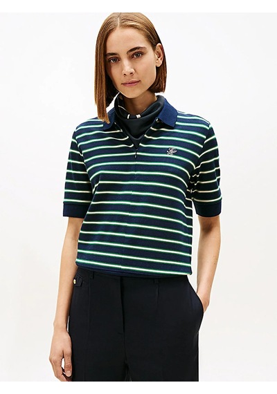 Tommy Hilfiger Th Scrıpt Lyocell Zıp Ss Polo Kadın Yeşil T-shirt - Ww0ww47853