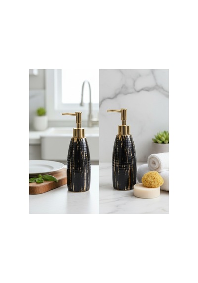 Porselen Siyah Altın Detaylı Sıvı Sabunluk Şık Mutfak Ve Banyo Aksesuarı Siyah - 777968820 Siyah