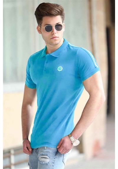 Madmext Erkek Polo Yaka Mavi Tişört 4559