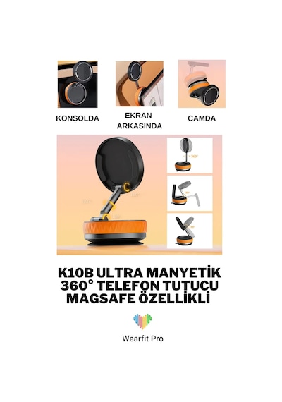 Wearfitpro Her Alana Uyumlu 360 Derece Dönebilen Çok Açılı Magsafe Özellikli Güçlü Telefon Tutucu Siyah