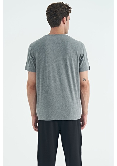 Tommy Life Gri Melanj Erkek Basic Kısa Kol Standart Kalıp O Yaka T-shirt - 87911 GRI MELANJ