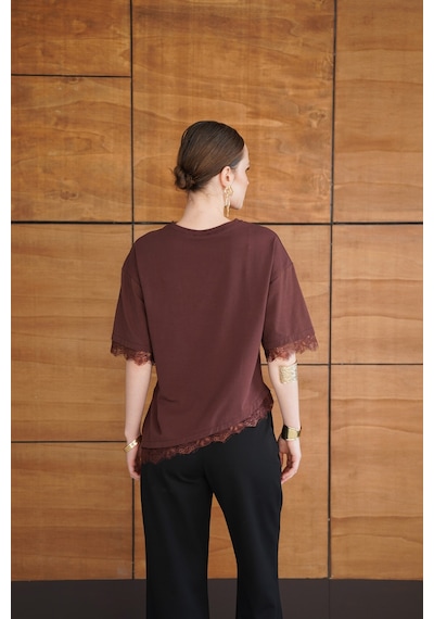 Verymoda Dantel Detaylı Tişört D2956 Kahve