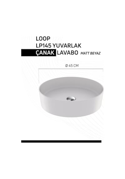 Creavit Loop LP145 Yuvarlak Masa Üstü Çanak Lavabo Extra Mat Beyaz 45 CM