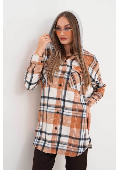 Polologin Butik Kadın Oduncu Kapşonlu Kahverengi Spor Gömlek Kahverengi