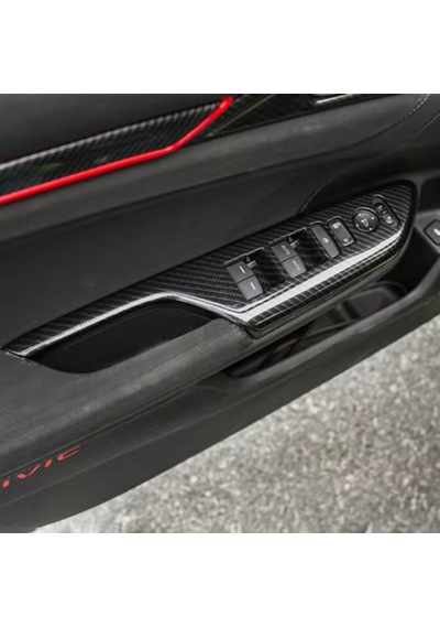 Honda Civic Fc5 Fk7 2017 - 2020 İç Kapı Kol Dayama Cam Düğme Karbon Fiber 2 Adet Ön Taraf 2 Adet Ar