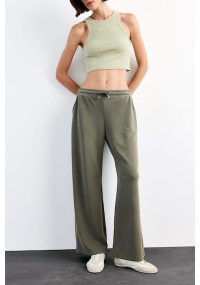Defacto Relax Fit Beli Lastikli Düz Paça Modal Pantolon G1086ax25smkh258 Haki
