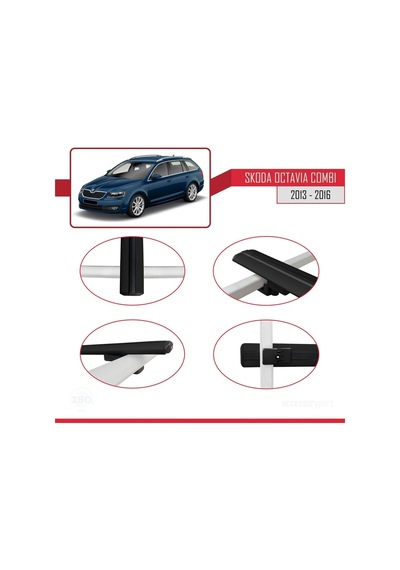 Skoda Octavia Combı 2013-2016 Arası İle Uyumlu Basic Model Ara Atkı Tavan Barı Siyah 3 Adet