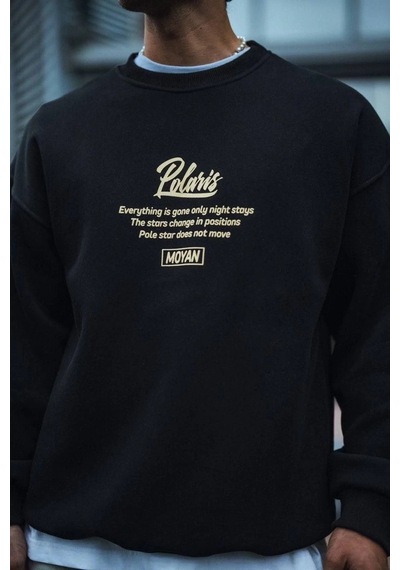 Kışlık Bisiklet Yaka Ön Ve Arka Baskılı Sweatshirt - Siyah - Siyah