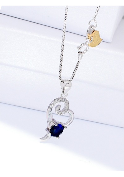 Brezza Lusso Jewelry Diamond Serisi Safir Tektaş Okyanus Kalbi Stylish Gümüş Kadın Kolye 45 CM 45 CM