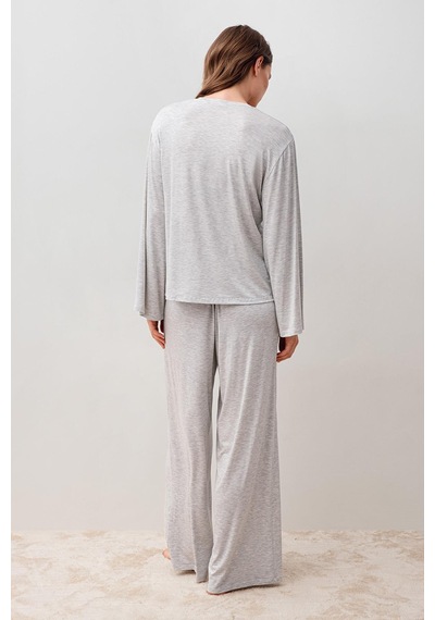 Uzun Kollu Oversize Basic Likralı Viskoz Alt Üst Takım 20210 Gri