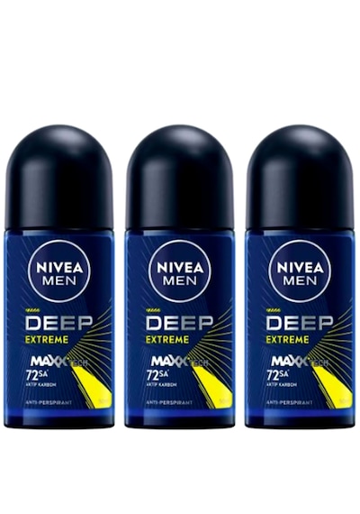 Nivea Deep Extreme Maxx Tech Aktif Karbon 72 Saat Erkek Roll-on Deodorant 3 X 50 Ml