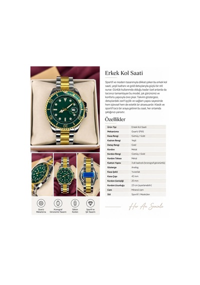 Yeşil-gold Kadran Submariner Otamatik Erkek Kol Saati Altın - Gümüş