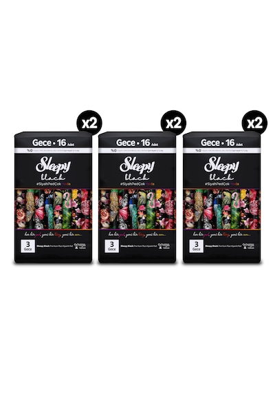 Sleepy Black Premium Plus Hijyenik Ped Mega Fırsat Paketi Gece 96 Adet
