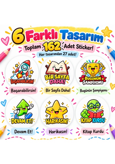 162 Adet Öğretmen Motivasyon Ve Ödül Sticker Seti 6 Farklı Tasarım Öğrenci Başarı Etiketi Çok Renkli