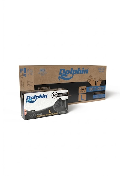 Şeylişeyler - Dolphin Siyah Nitril Eldiven L Beden Large Pudrasız Muayene Eldiveni - 5 Paket 500 Adet