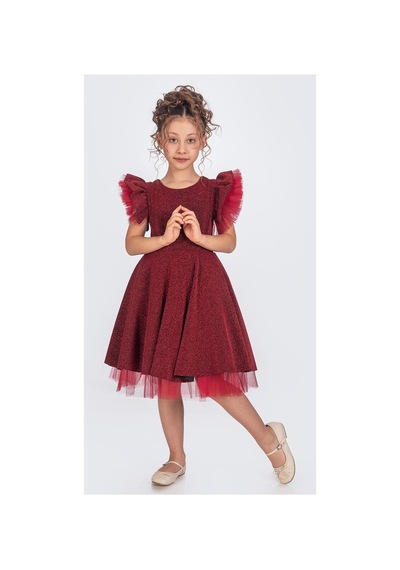Mnk Baby & Kids Simli Şanzelize Kız Çocuk Abiye Elbise M00669 Bordo