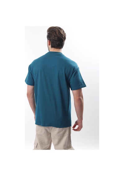 Madmext Petrol Mavisi Bisiklet Yaka Baskılı Erkek T-shirt E7110 Petrol Mavisi