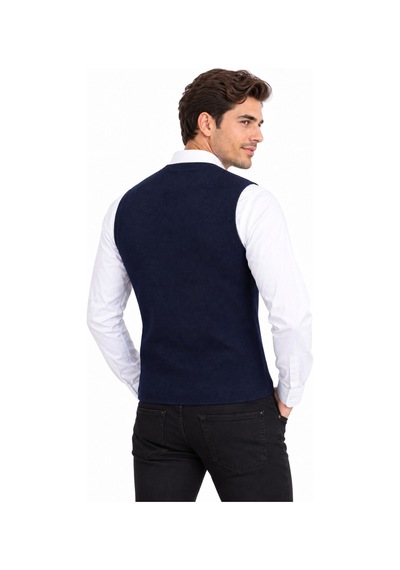 Çizgi Triko Erkek Düğmeli V Yaka Regular Kalıp Triko Yelek Bgl-st05772 İndigo