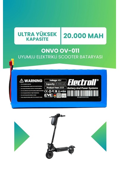 Onvo Ov-011 Uyumlu Batarya Ultra Yüksek Kapasite Batarya 48v 20ah Pil Elektrikli Scooter Bataryası Çok Renkli
