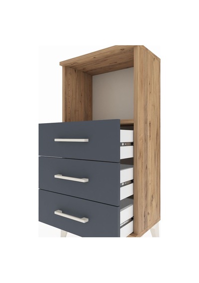Arges Komodin Tek Raflı 3 Çekmeceli 44x30x96 Çam-antrasit Çam