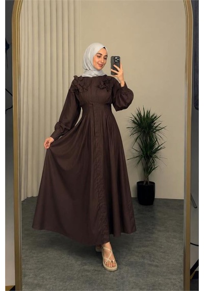 Neşeli Butik Kadın Kahverengi Belden Oturtmalı Çiçek Detaylı Premium Tesettür Elbise Nbvq4933 Neşeli Butik Kadın Kahverengi Belden Oturtmalı Çiçek Detaylı Premium Tesettür Elbise Nbvq4933