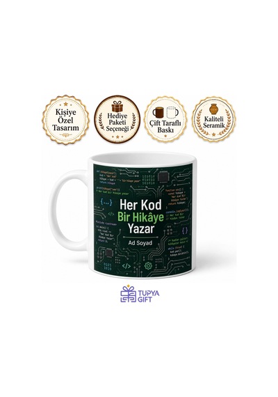 Teknoloji Bilişim Dergisi Anakart Kod Satırları Yazılım Donanım Temalı Porselen Kupa Hediye Bardak Beyaz / Çok Renkli