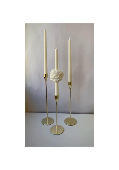 Dekoratif Şamdanlık Mum 25 Cm 1 Adet 2 Adet Şakaik Gül Toplamda 3 Parça Modern Dekoratif Soy Mum Bej