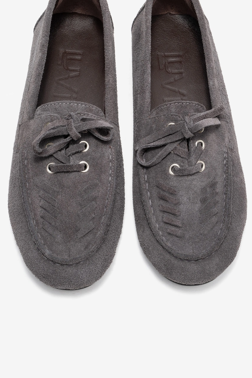 Luvishoes Luvi Shoes Lorven Füme Süet Hakiki Deri Bağcıklı Kadın Loafer Ayakkabı Füme
