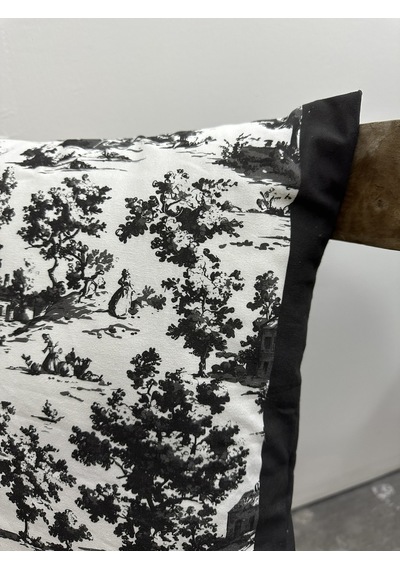 Toile De Jouy Monet Kırlent Kılıfı 43x43 Cm %100 Pamuk Dijital Baskılı Country Tarzı Fransız Dekoratif Yastık Kılıfı - Zt750 Siyah-