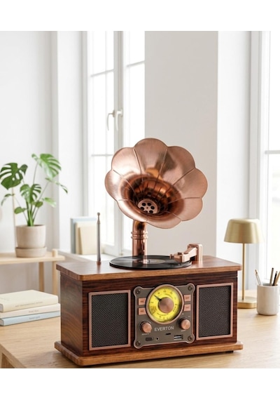Rt-623 Nostalji Radyo Fm-usb-tf-aux 1800mah Retro Gramafon Radyo