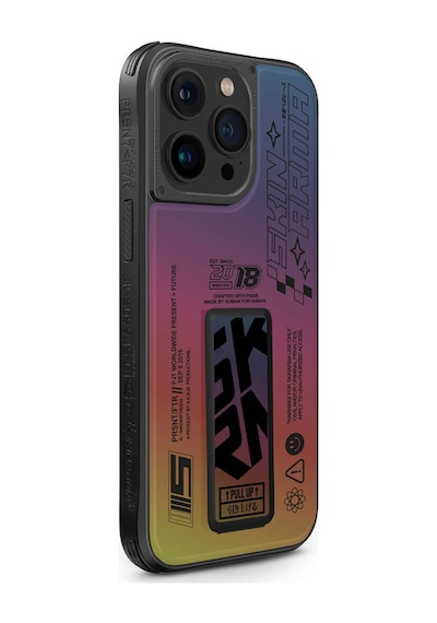 Apple Uyumlu iPhone 15 Pro Max Kılıf Skinarma Holografik Standlı Deri Görünümlü Kira Kobai Kapak Colorful