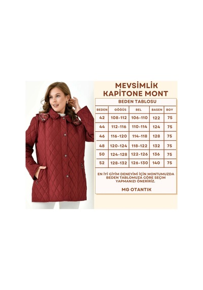 Mg Otantik Kadın Büyük Beden Kapüşonlu İçi Desenli Fermuarlı Çıtçıtlı Kapitone Kaban Mont Bordo Mg Otantik Kadın Büyük Beden Kapüşonlu İçi Desenli Fermuarlı Çıtçıtlı Kapitone Kaban Mont Bordo