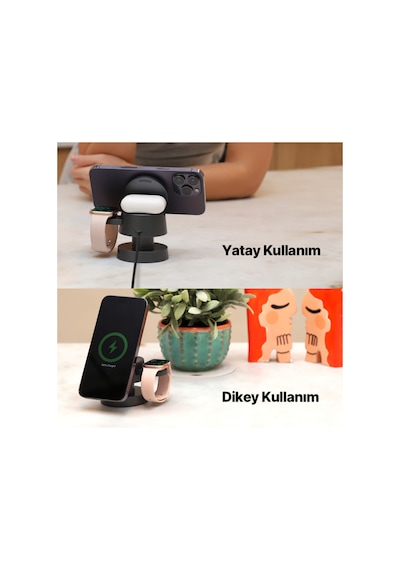 Aircharger Quattro Mini Magsafe 4 Ü 1 Arada Apple Uyumlu iPhone + Watch Airpods Led Aydınlatm