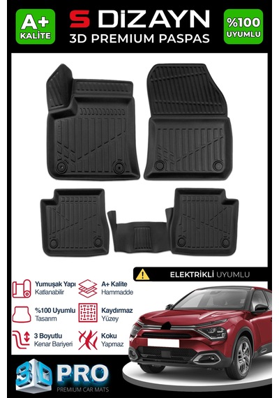 S-dizayn Citroen C4 Elektrikli 3d Pro Havuzlu Paspas 2022 Üzeri A+ Kalite