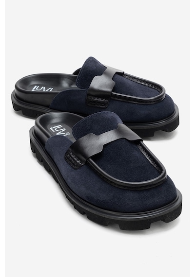 Luvishoes Vela Lacivert Süet Hakiki Deri Kadın Terlik Lacivert