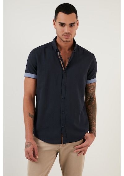 Buratti Pamuklu Slim Fit Düğmeli Yaka Kısa Kollu Erkek Gömlek Cf21S112546 Lacivert