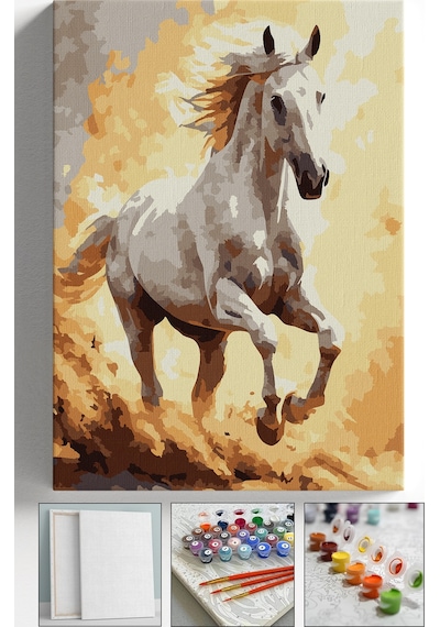 Sayılarla Boyama Seti Numaralı Tuval Fırça Boya Askı Aparatı Dahil Set 40x50 Cm - Altın At