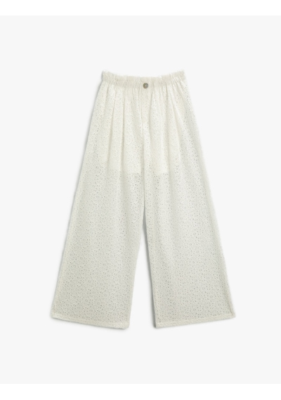 Koton Dantelli Pantolon Astarlı Beyaz Desenli 2skg40118aw