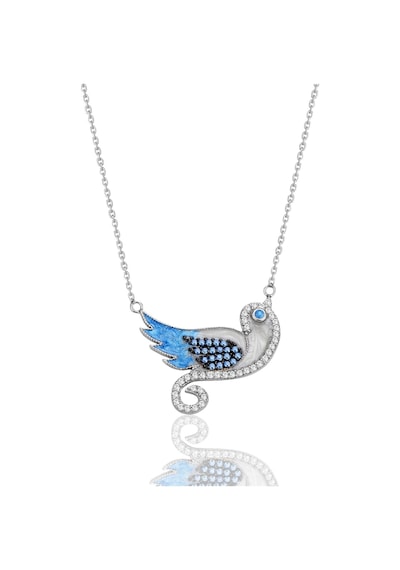 Söğütlü Silver Gümüş Rodyumlu Zirkon Taşlı Mavi Mineli Anka Kuşu Kolye