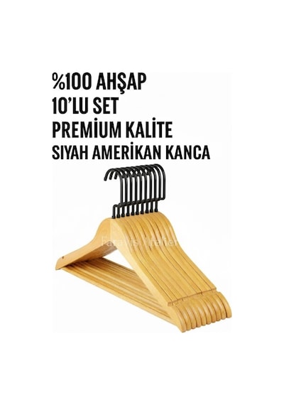 Faravis Atelier 10 Adet Ahşap Vernikli Askılık Elbise Gömlek Kıyafet Askısı Cilalı  Amerikan Kanca Premium Kalite