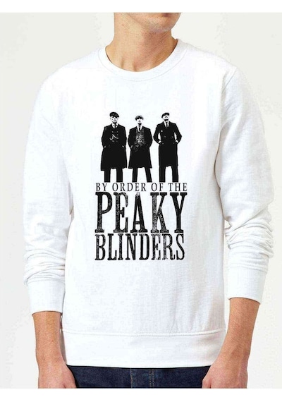 Blinders Tommy Shelby By Order 095 Baskılı Beyaz Erkek Örme Sweat