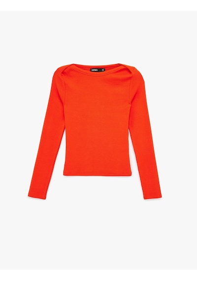 Koton Slim Fit Pamuklu Uzun Kollu Kayık Yaka Tişört Kırmızı 6sak50288ek Kırmızı
