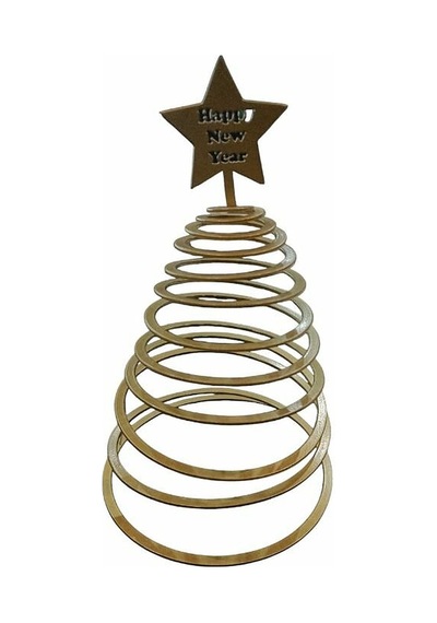 Metal Yaylı Çam Ağacı Yılbaşı Dekoru - Yıldızlı Gold Masa Ve Raf Süsü Diğer