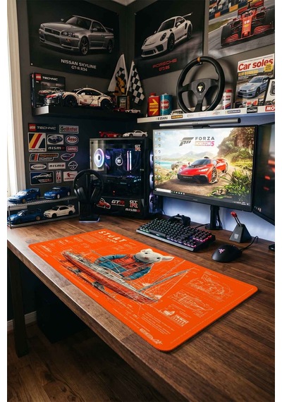 Beyaz Fare Yelkenli Tekne Blueprint 40x90 Cm Oyuncu Mousepad Kaymaz Taban Büyük Boy Siyah